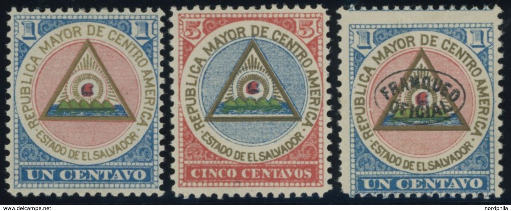 SALVADOR *, 1897, 3 Verschiedene Gedenkmarken Für Die Republik Zentralamerika, Falzrest, üblich Gezähnt Pracht - El Salvador