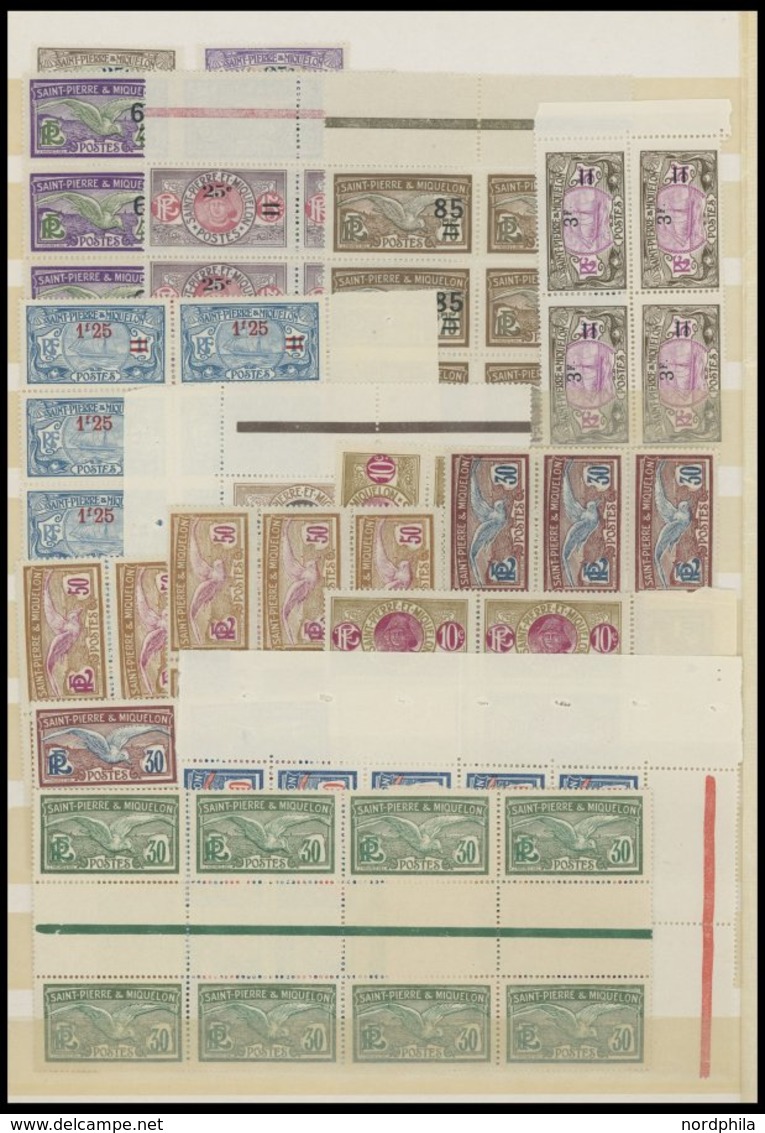 ST. PIERRE UND MIQUELON **,* , 1909-42, Fast Nur Postfrische Partie, Z.T. In Bogenteilen, Fast Nur Prachterhaltung - Unused Stamps