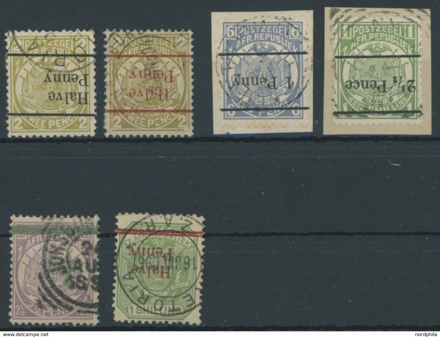TRANSVAAL O,BrfStk , 1870-95, Mi.Nr. 3a,b, 32/3, 44/5K, 6 Werte Mit Kopfstehenden Aufdrucken, Pracht - Transvaal (1870-1909)