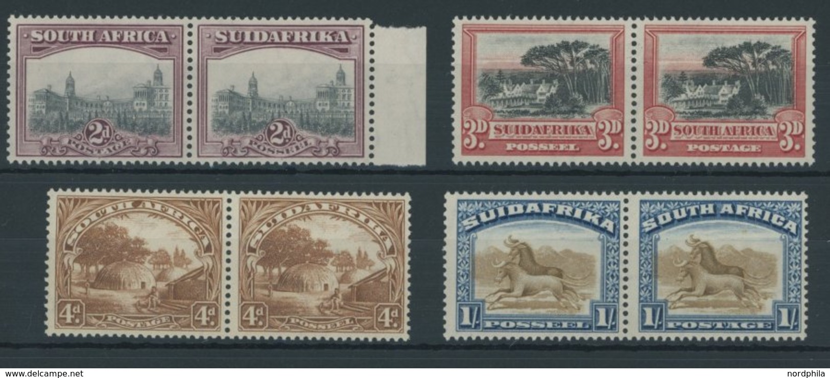 SÜDAFRIKA AB 1910 29-36A *,** , 1927, 2 P. - 1 Sh. Landesmotive, 4 Waagerechte Paare, Jeweils Eine Marke Postfrisch, Pra - Covers & Documents