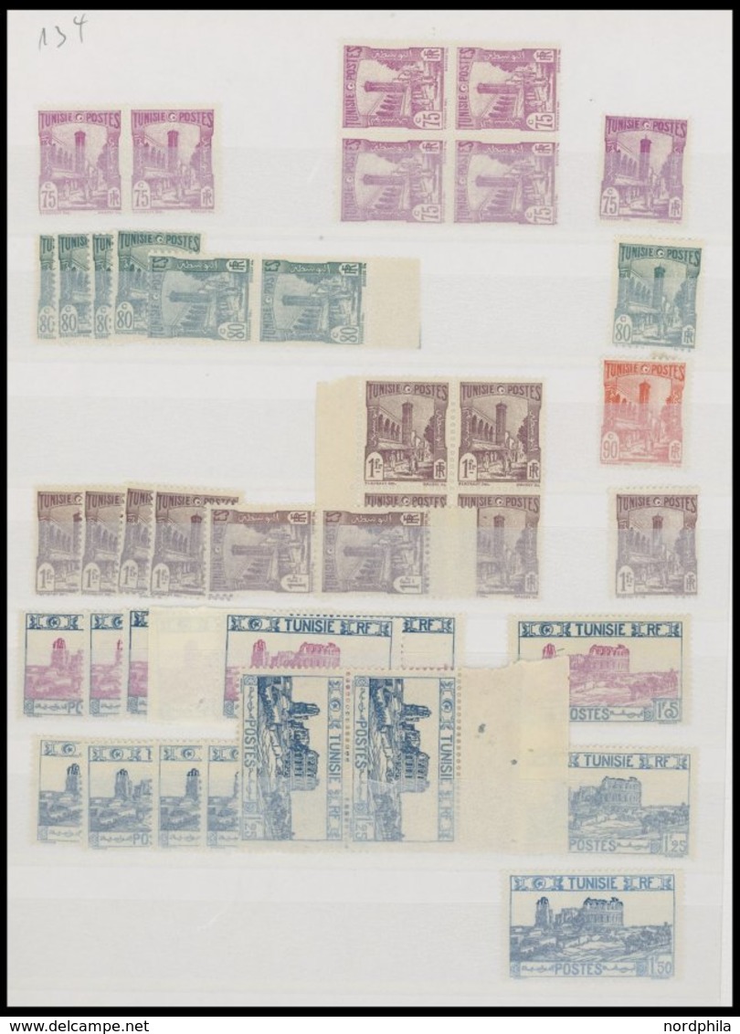 TUNESIEN **,* , 1906-45, Interessante Partie Mit Einigen Mittleren Ausgaben Und Vielen Blockstücken, Meist Postfrisch, F - Unused Stamps