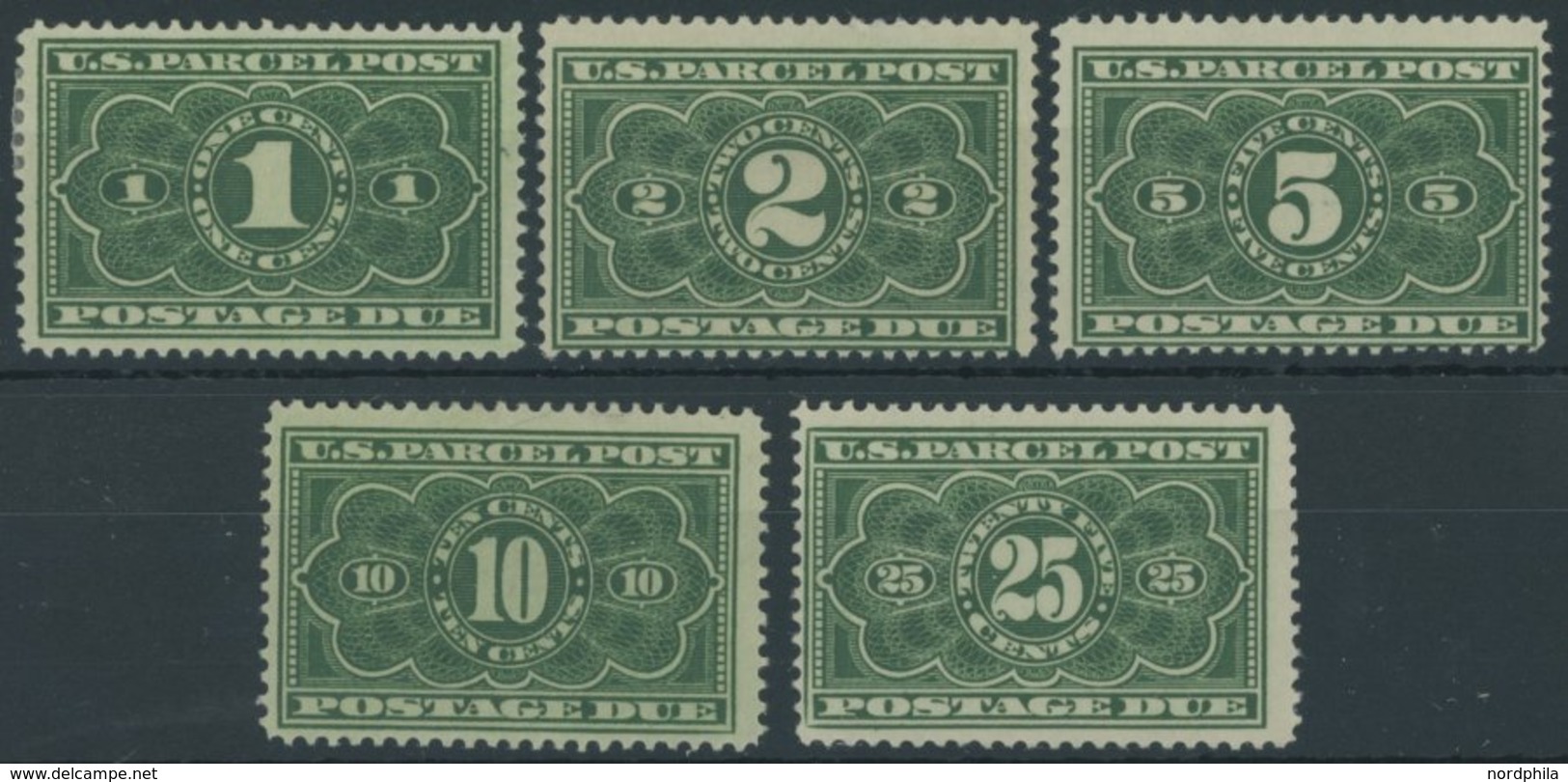 PAKET-PORTOMARKEN PP 1-5 **,* , Scott JQ 1-5, 1912, 1 - 25 C. U.S. Parcel Post Postage Due, Mi.Nr. 1 Und 4 Falzrest, Son - Colis