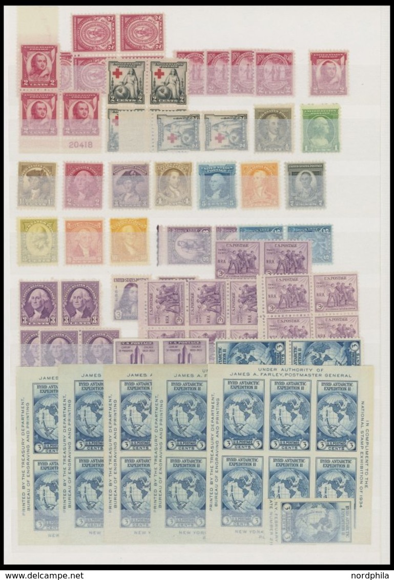 SAMMUNGEN, LOTS **, Postfrische Partie USA Von 1909-52 Mit Vielen Blockstücken Und Blocks, Fast Nur Prachterhaltung - Collections