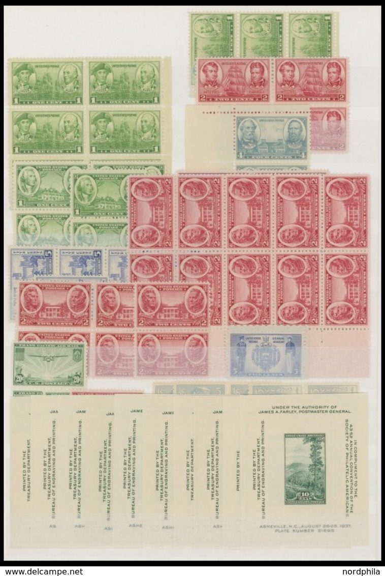 SAMMUNGEN, LOTS **, postfrische Partie USA von 1909-52 mit vielen Blockstücken und Blocks, fast nur Prachterhaltung