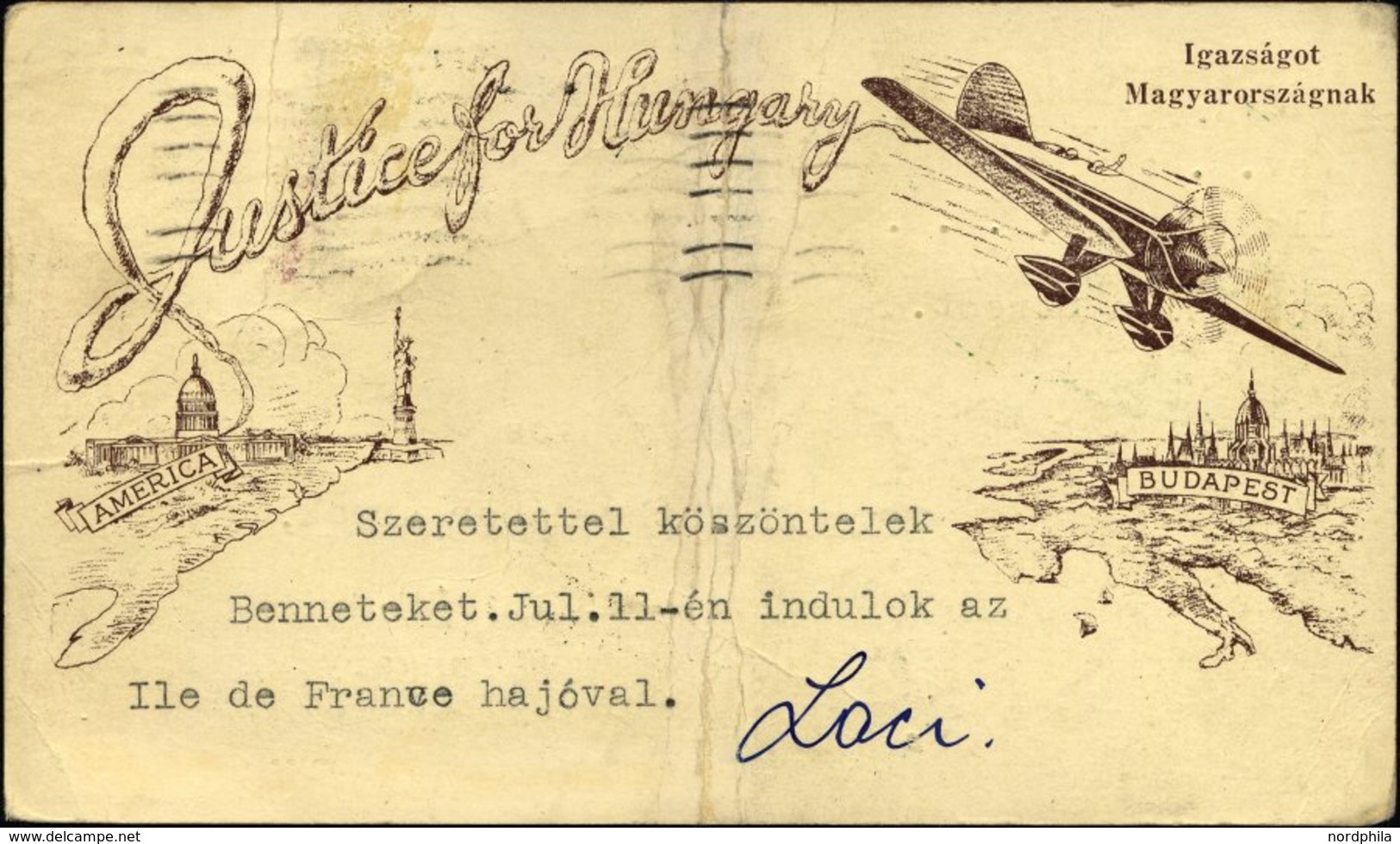 US-FLUGPOST 16.7.1931, Endres-Flug NEW YORK - BUDAPEST, 1 $ Private Sonderkarte Und 1 C. Zusatzfrankatur, Grüner Sonders - 1c. 1918-1940 Cartas & Documentos