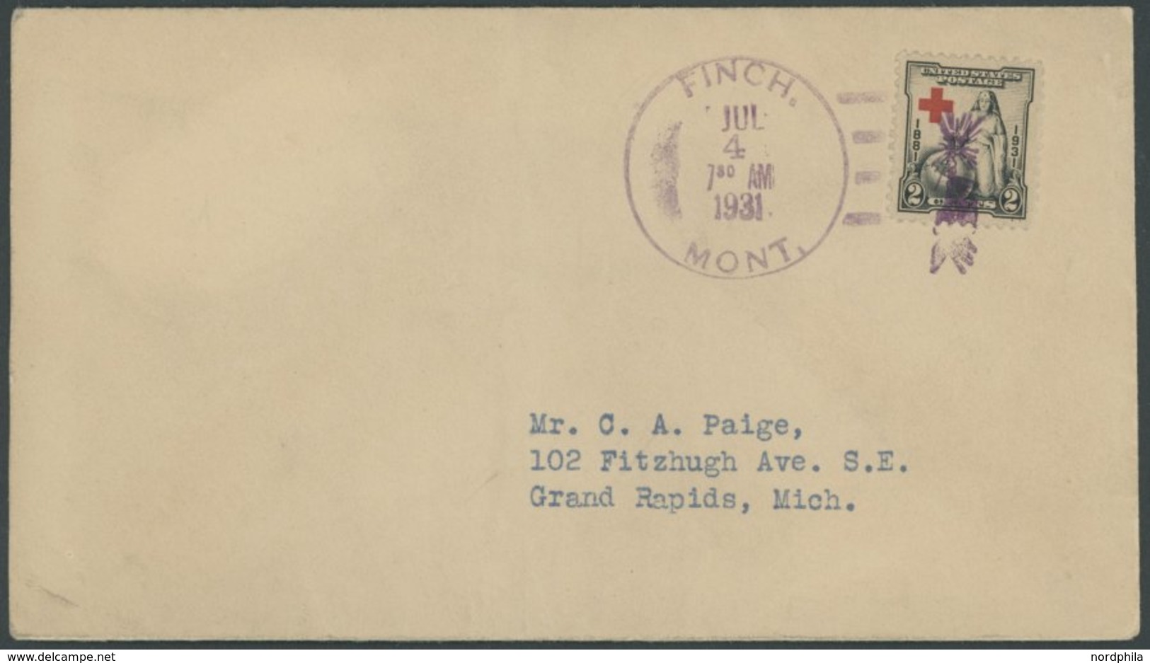 US-FLUGPOST 1931, Figurenstempel Feuerwerksrakete (verwendet Nur Am Nationalfeiertag 4.7.) Auf Brief Aus Finch/Montana,  - 1c. 1918-1940 Covers