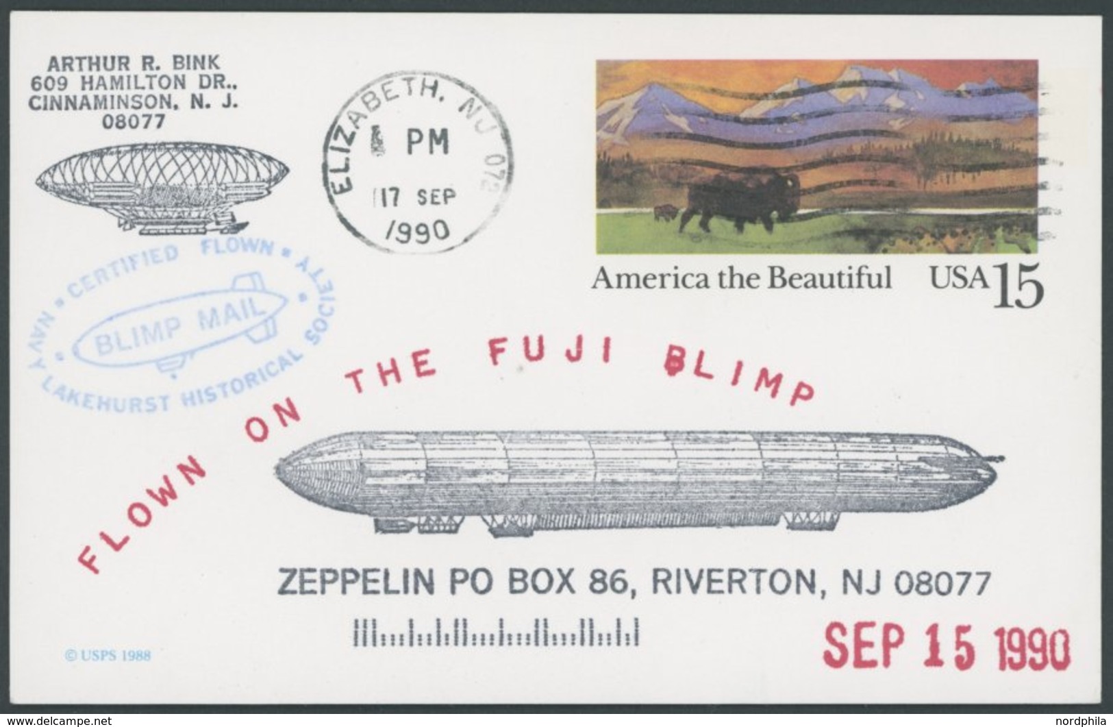 US-FLUGPOST 1990, Fuji Luftschiff Rundflug, Ganzsachenkarte Mit Allen Stempeln Und Autogrammen Beider Kapitäne, Pracht,  - 1c. 1918-1940 Lettres