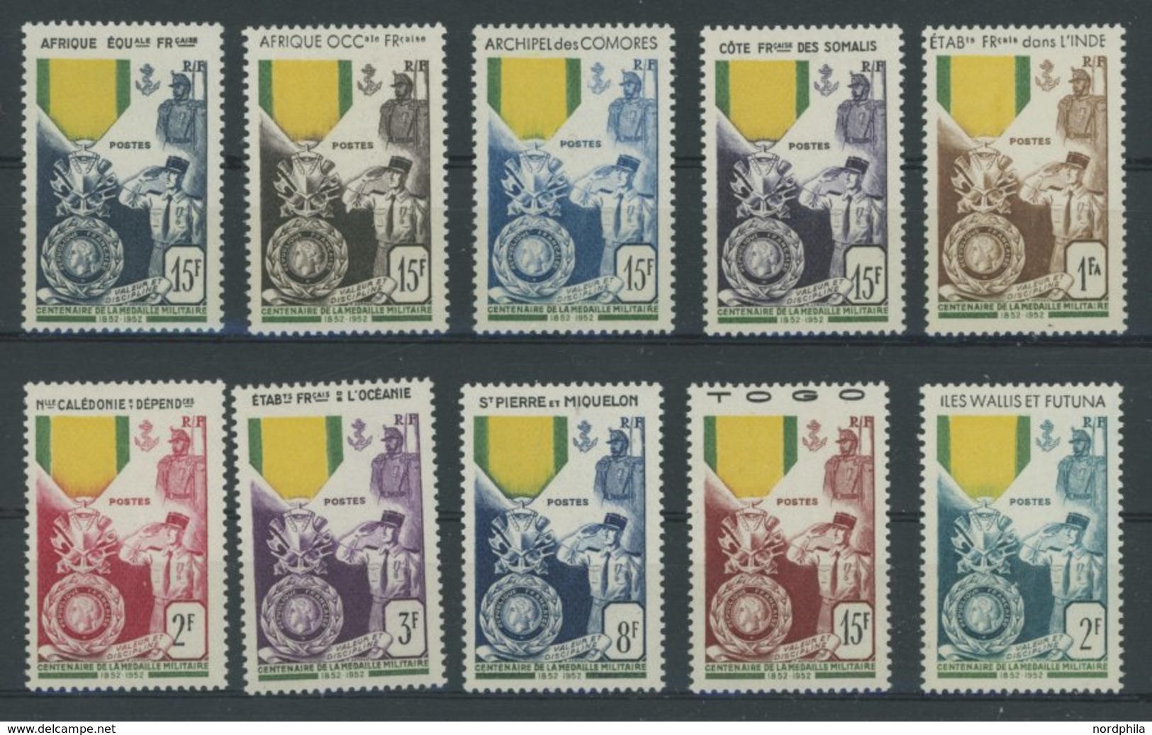 SLG. ÜBERSEE **, Französische Kolonien: 1952, Centenaire De La Médaille Miltaire, 10 Ausgaben Aus Afrique Équatoriale -  - Other & Unclassified