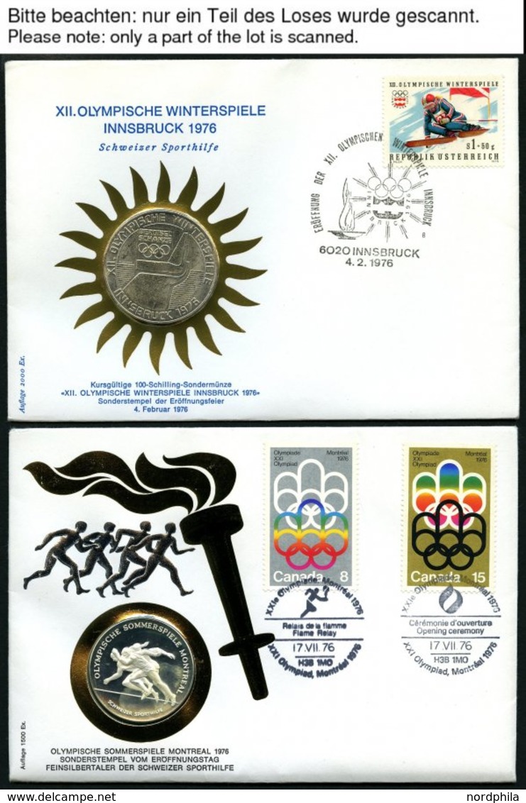 SPORT 1976, Olympische Spiele, Partie Von 64 Sonderbelegen Der Schweizer Sporthilfe, U.a. 2 Münzenbriefe, Diverse Belege - 1990 – Italie