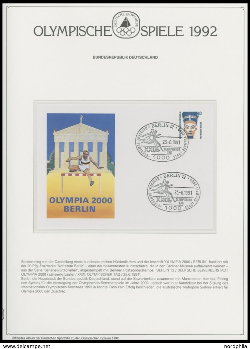 SPORT **,Brief , Olympische Spiele 1992 auf Spezial Falzlosseiten der Deutschen Sporthilfe mit Blocks, Streifen, Markenh