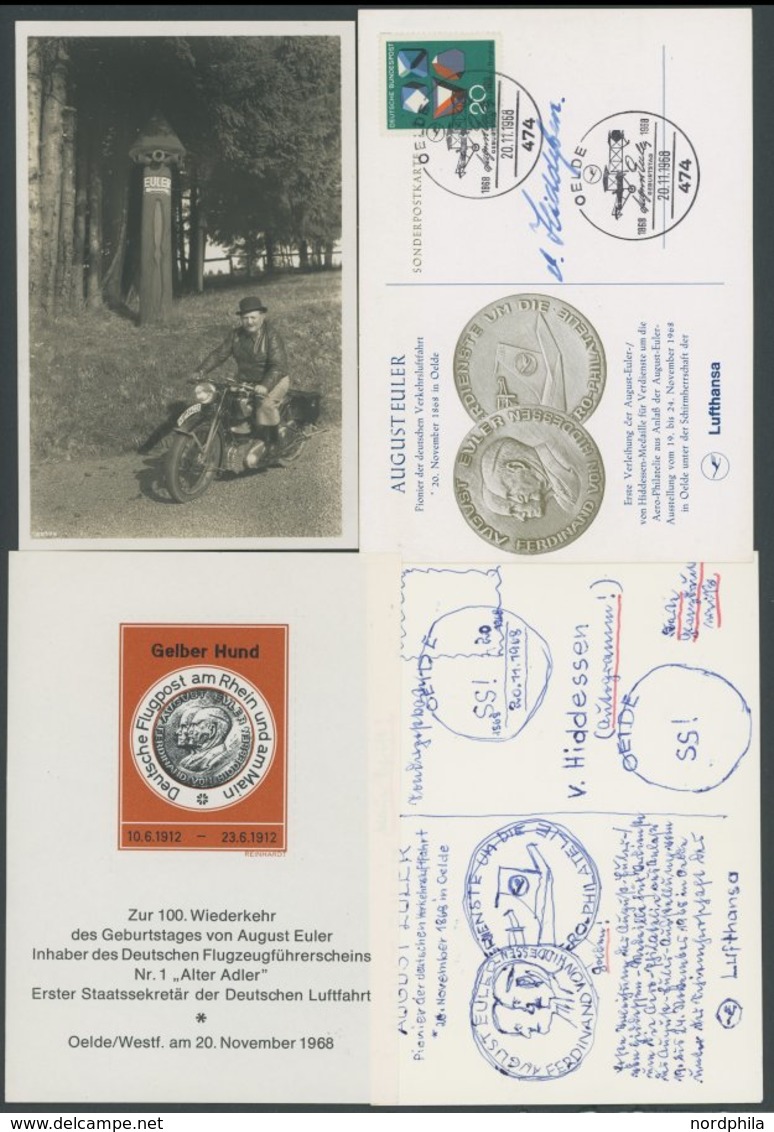 SONSTIGE MOTIVE 1968, August Euler, 100. Geburtstag Und Ehrung Des Flugpioniers, 5 Verschiedene Belege, Pracht - Filatelia E Storia Postale