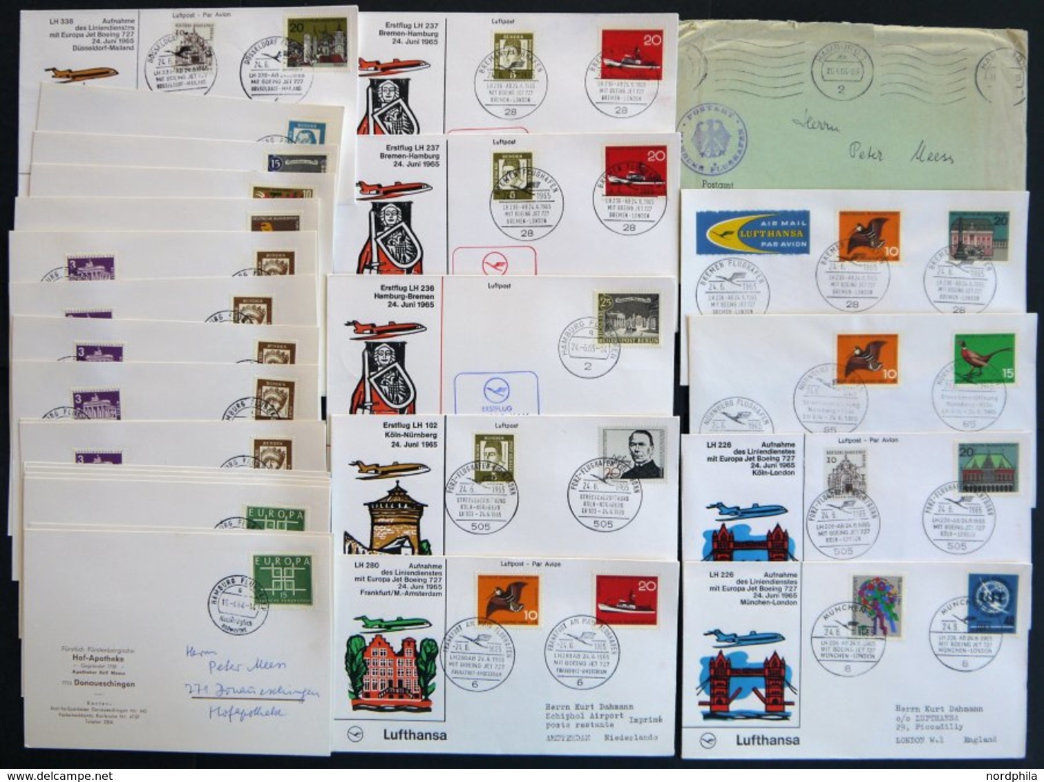 SONSTIGE MOTIVE 1964/5 Deutsche Flughäfen, 14 Karten Hamburg Flughafen, Nachträglich Entwertet Und 10 Sonderumschläge Ve - Philately And Postal History