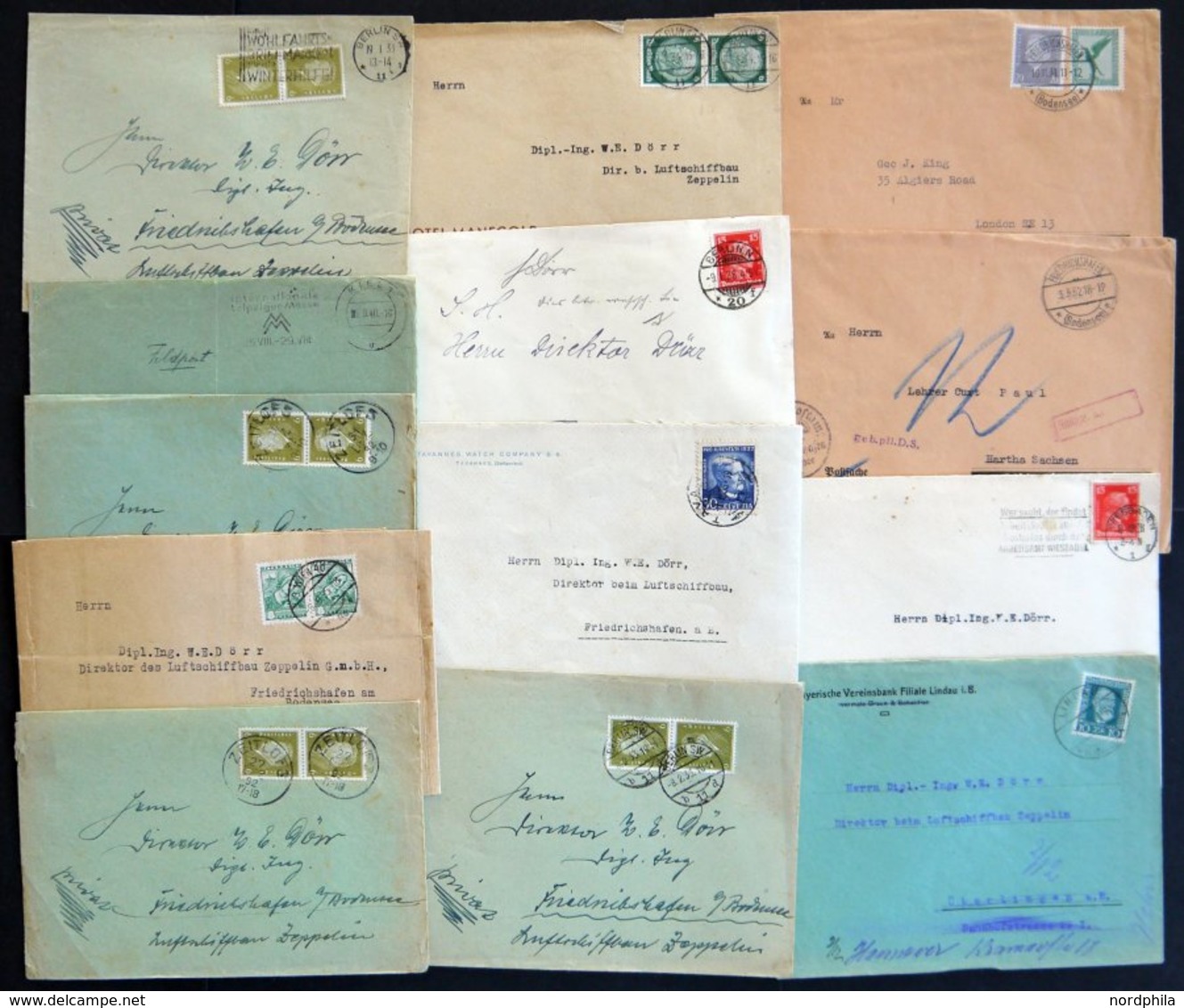 SONSTIGE MOTIVE 1924/42, Luftschiffbau Zeppelin, 12 Dorthin Adressierte Belege, Dazu 2 Briefe Der Luftpoststelle Friedri - Philately And Postal History