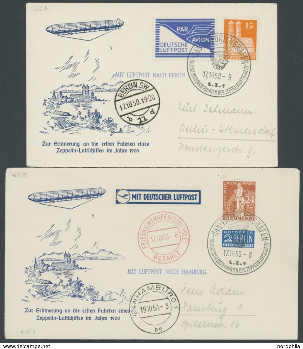 SONSTIGE MOTIVE 1950, Zeppelin-Jubiläum, 2 Sonderspenden-Belege, 1x Mit Rotem K2 FRIEDRICHSHAFEN BEZAHLT, Pracht - Philatelie Und Postgeschichte