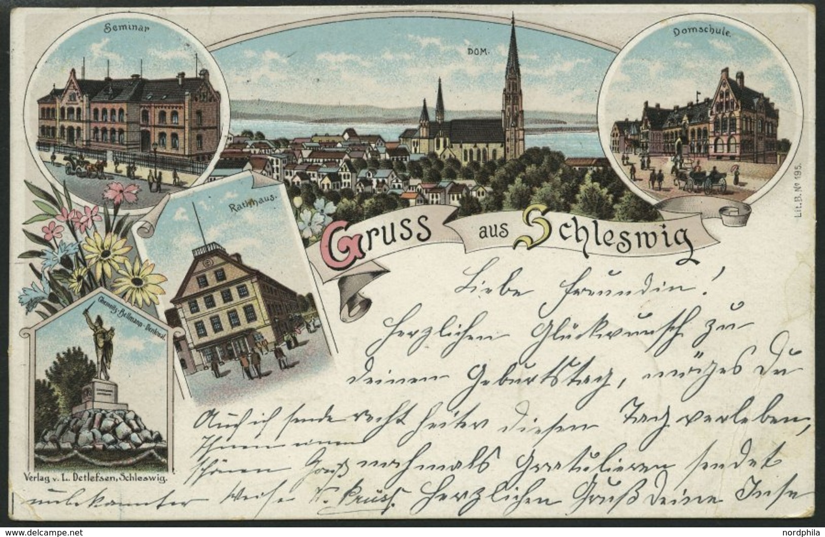 DEUTSCHLAND ETC. SCHLESWIG, Gruss Aus..., Farbige Lithokarte Mit 5 Verschiedenen Ansichten Von 1897 - Sonstige & Ohne Zuordnung