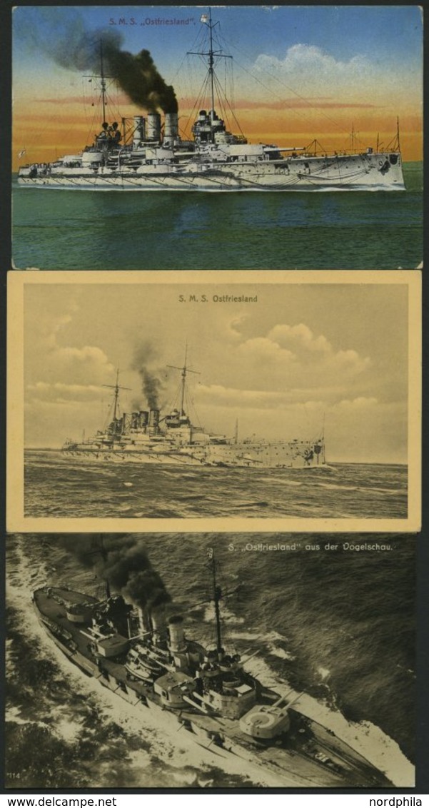 ALTE POSTKARTEN - SCHIFFE KAISERL. MARINE BIS 1918 S.M.S. Ostfriesland, 3 Ungebrauchte Karten - Guerre