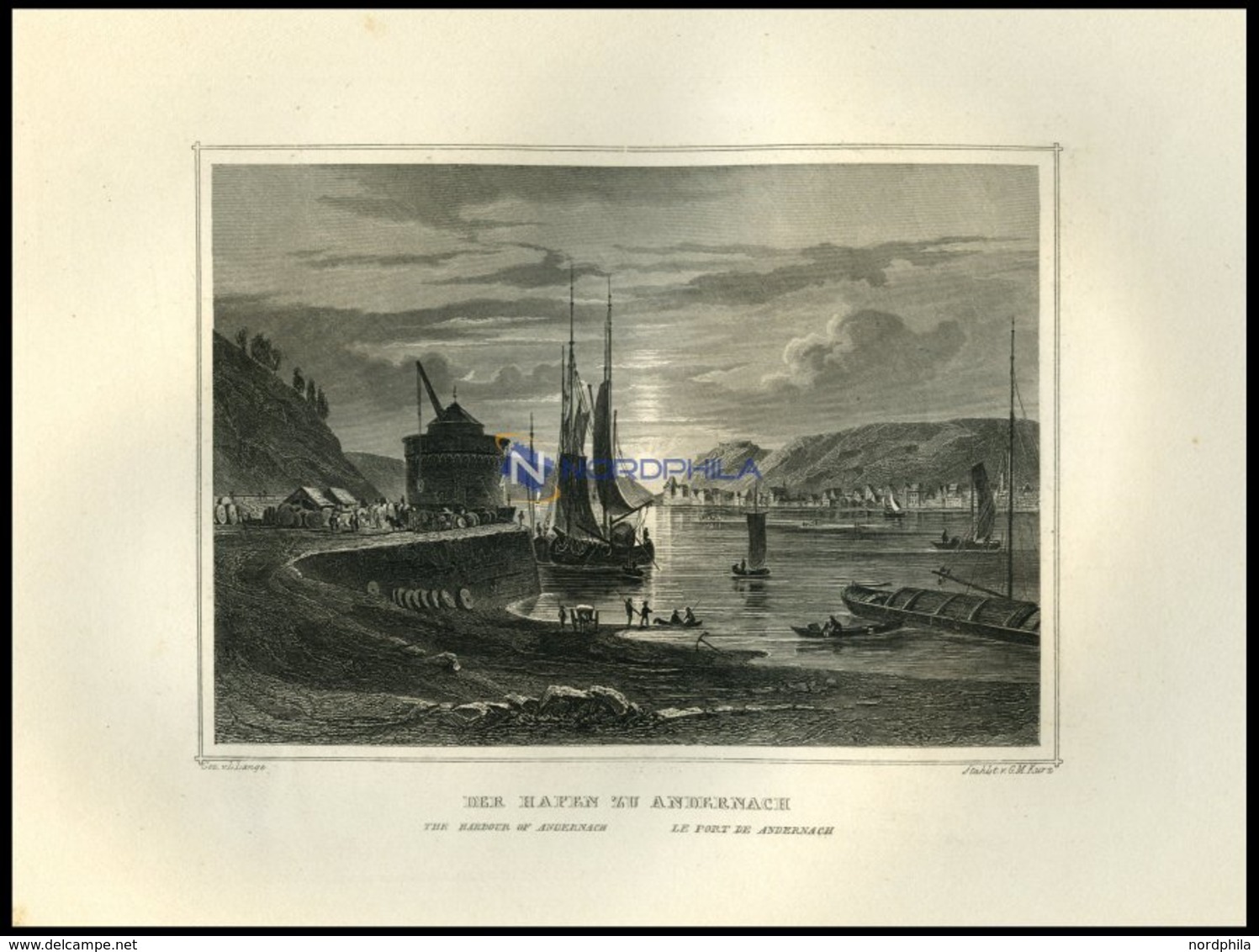 ANDERNACH: Der Hafen, Stahlstich Von Lange/Kurz Um 1850 - Litografia