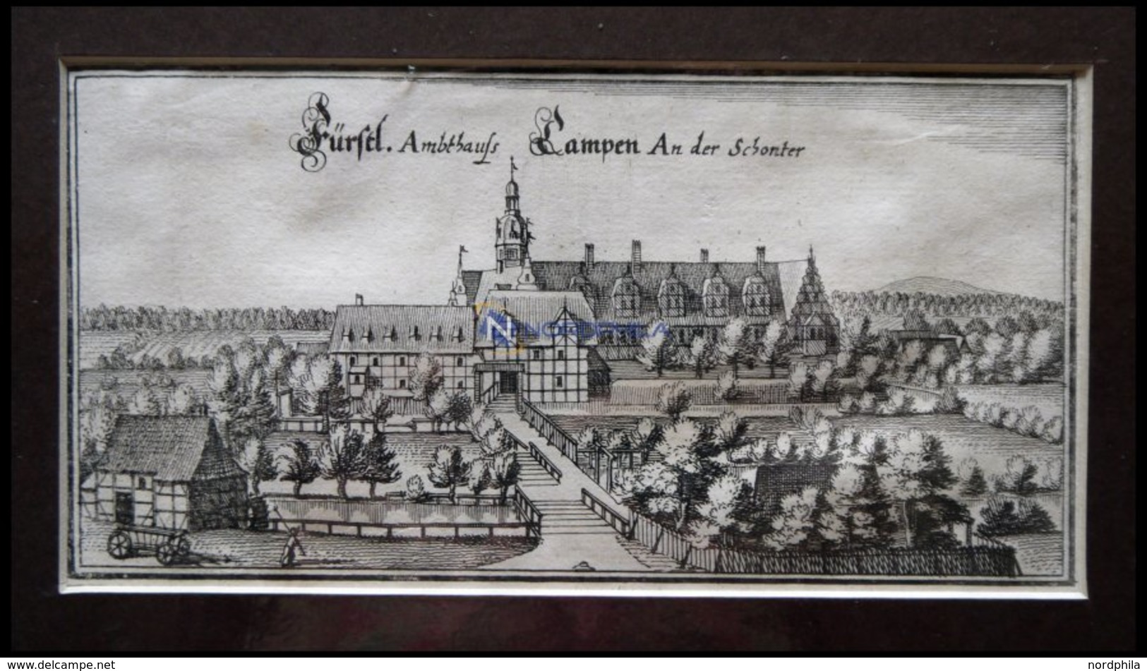 CAMPEN: Das Fürstliche Amtshaus An Der Schonter,Kupferstich Von Merian Um 1645 - Litografia