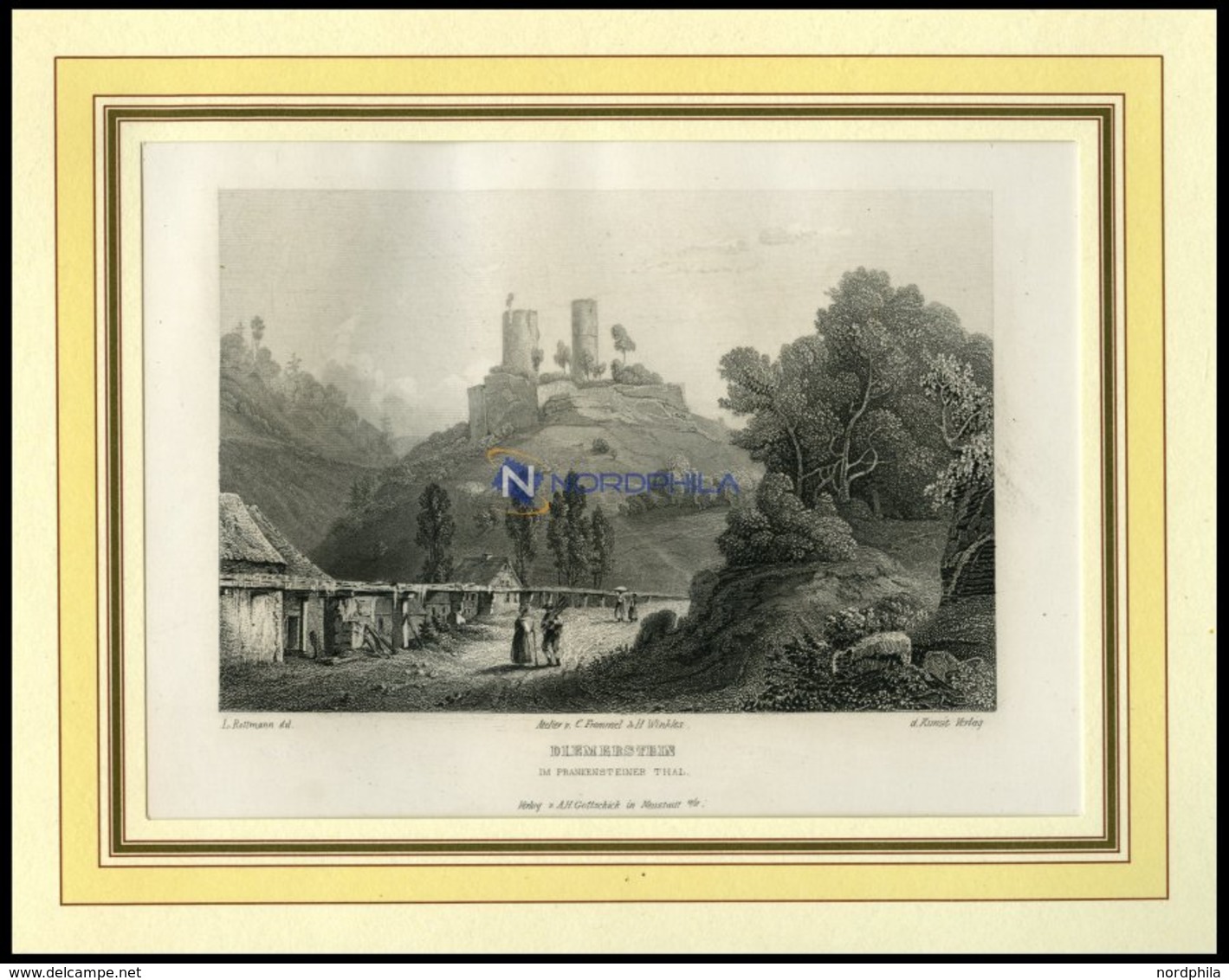 DIEMERSTEIN IM FRANKENSTEINER TAL, Stahlstich Aus Romantische Rheinpfalz Um 1840 - Litografia