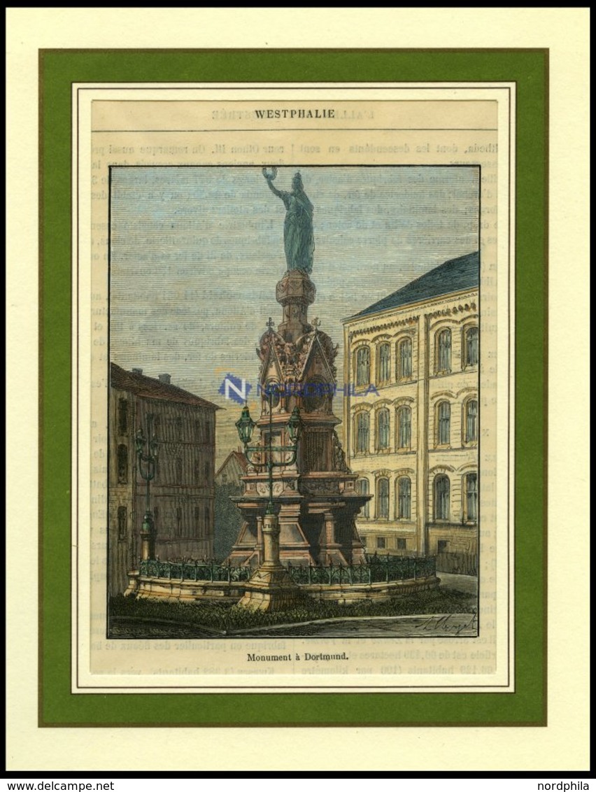 DORTMUND, Teilansicht Mit Denkmal, Kolorierter Holzstich Aus Malte-Brun Um 1880 - Litografía