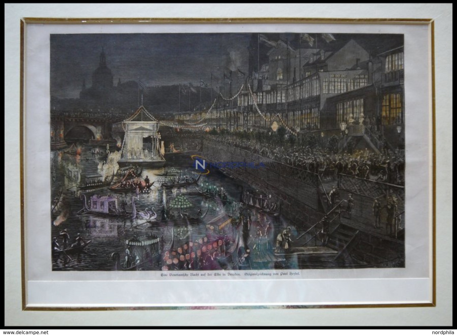 DRESDEN: Eine Venezianische Nacht Auf Der Elbe, Kolorierter Holzstich Von Heydel Um 1880 - Litografia