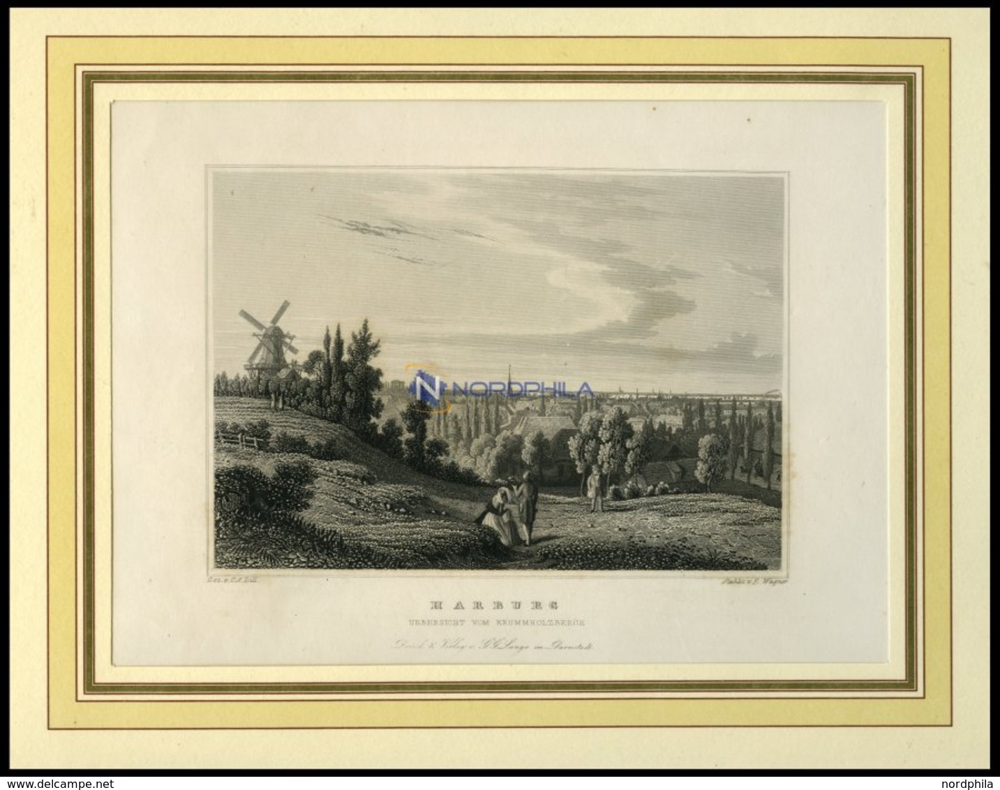 HAMBURG-HARBURG, Gesamtansicht Vom Krummholzberg, Stahlstich Von Lill/Wagner Um 1840 - Litografía