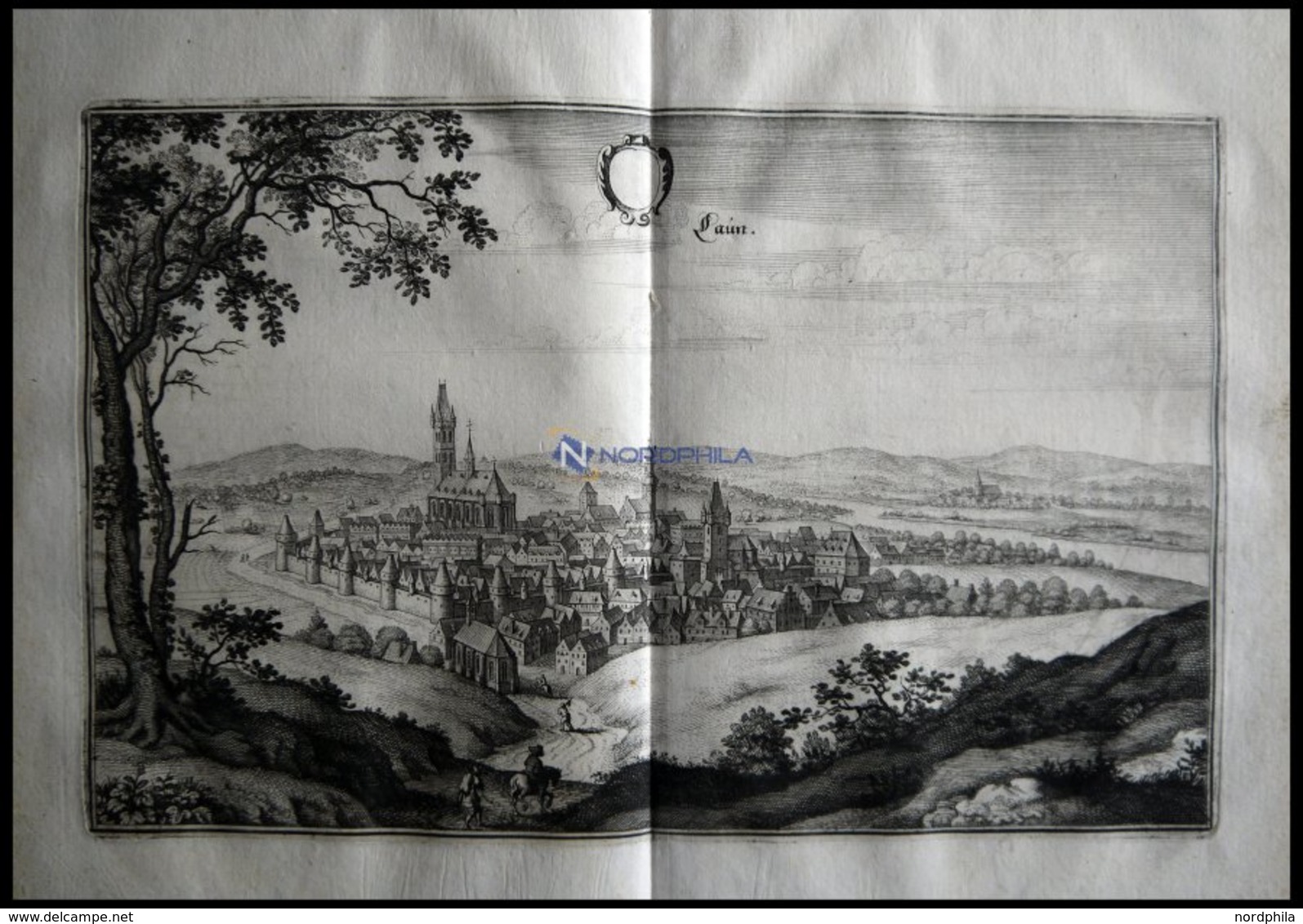 LAUN/BÖHMEN, Ansicht Auf Die Stadt Mit Umgebung, Kupferstich Von Merian Um 1645 - Lithographies