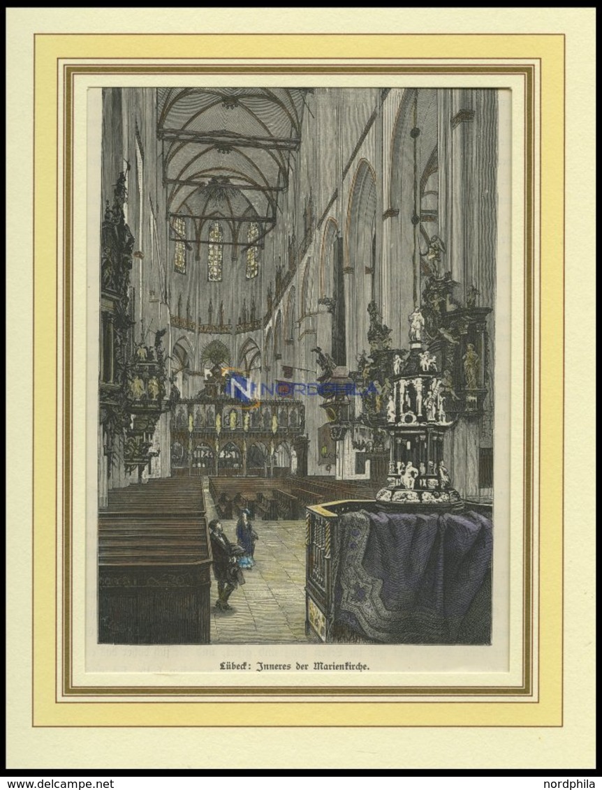 LÜBECK: Das Innere Der Marienkirche, Kolorierter Holzstich Von G. Schönleber Von 1881 - Lithographies