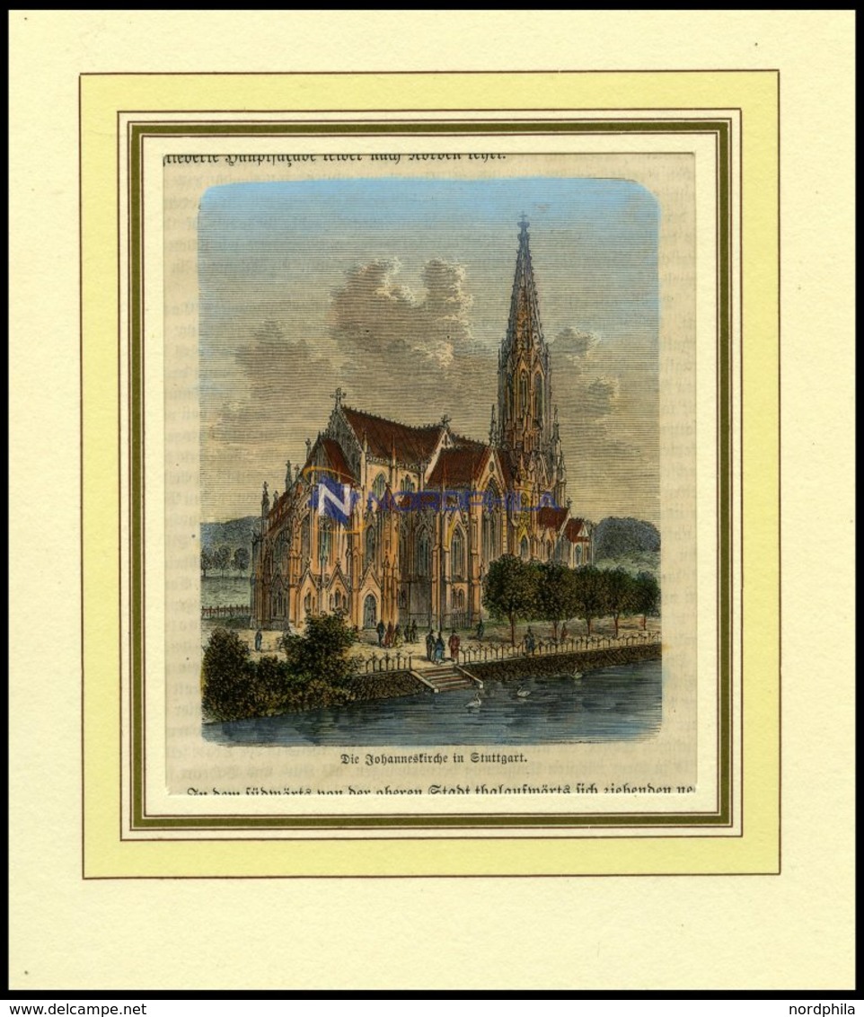 STUTTGART: Die Johanneskirche, Kolorierter Holzstich Um 1880 - Litografia