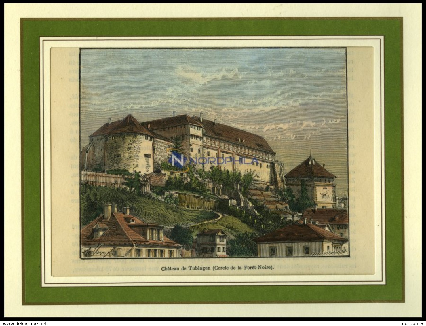 TÜBINGEN: Die Burg, Kolorierter Holzstich Von Clerget Um 1880 - Litografía