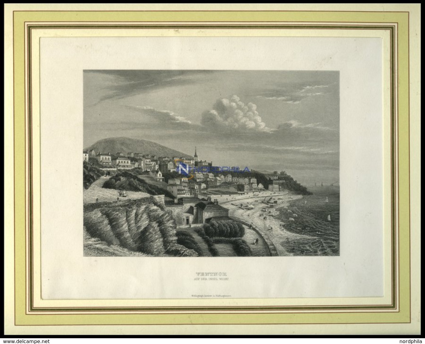 VENTNOR Auf Der Insel Wight, Gesamtansicht, Stahlstich Von B.I. Um 1860 - Litografia