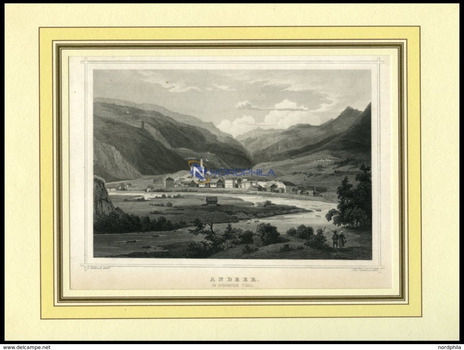 ANDER IM SCHAMSER TAL/GRAUBÜNDEN Gesamtansicht, Stahlstich Von Rohbock/Poppel Um 1840 - Litografia