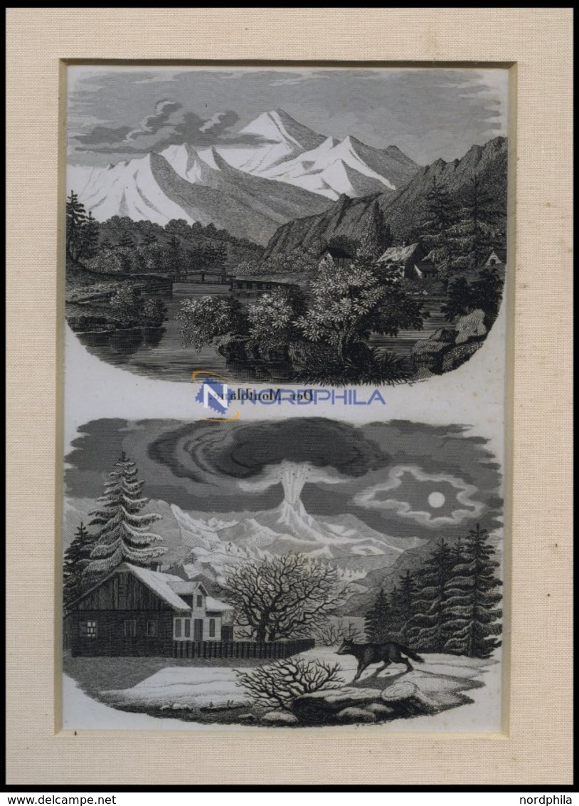 Der MONTBLANC, 2 Ansichten Auf Einem Blatt, Kupferstich Um 1820 - Litografia