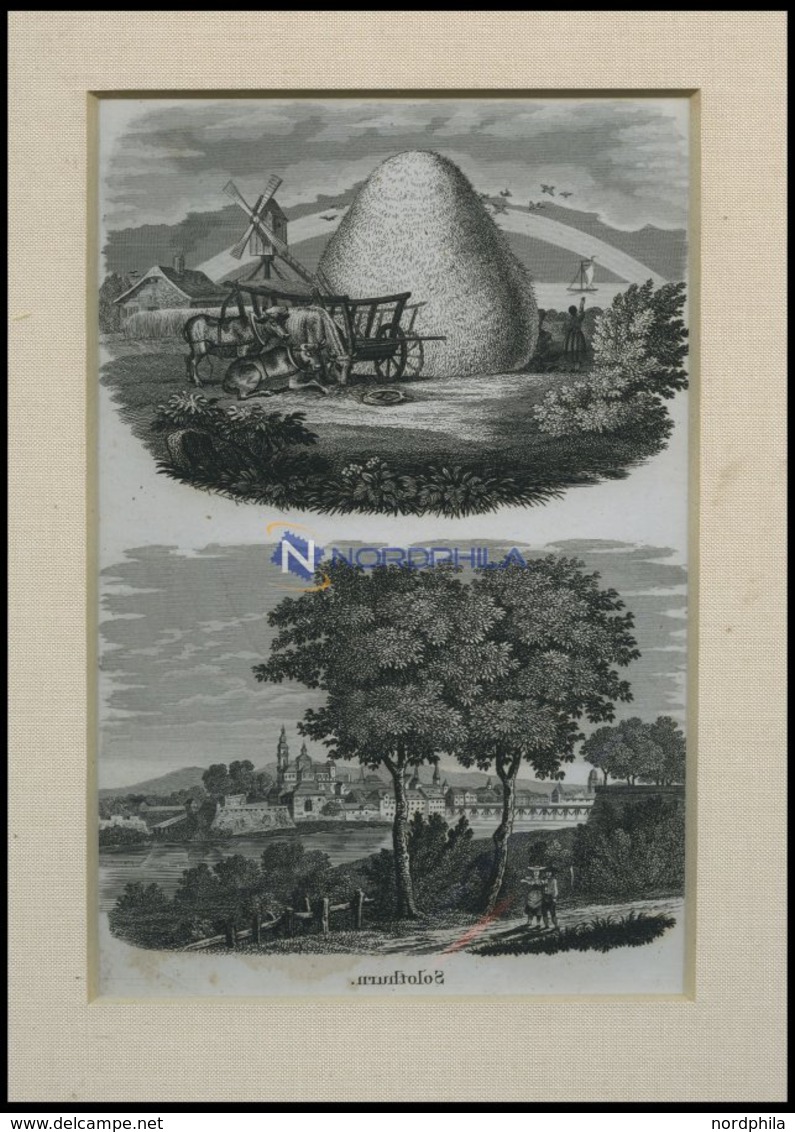 SOLOTHURN, Gesamtansicht Mit Kl. Teilansicht Auf Einem Blatt, Kupferstich Um 1820 - Lithographies