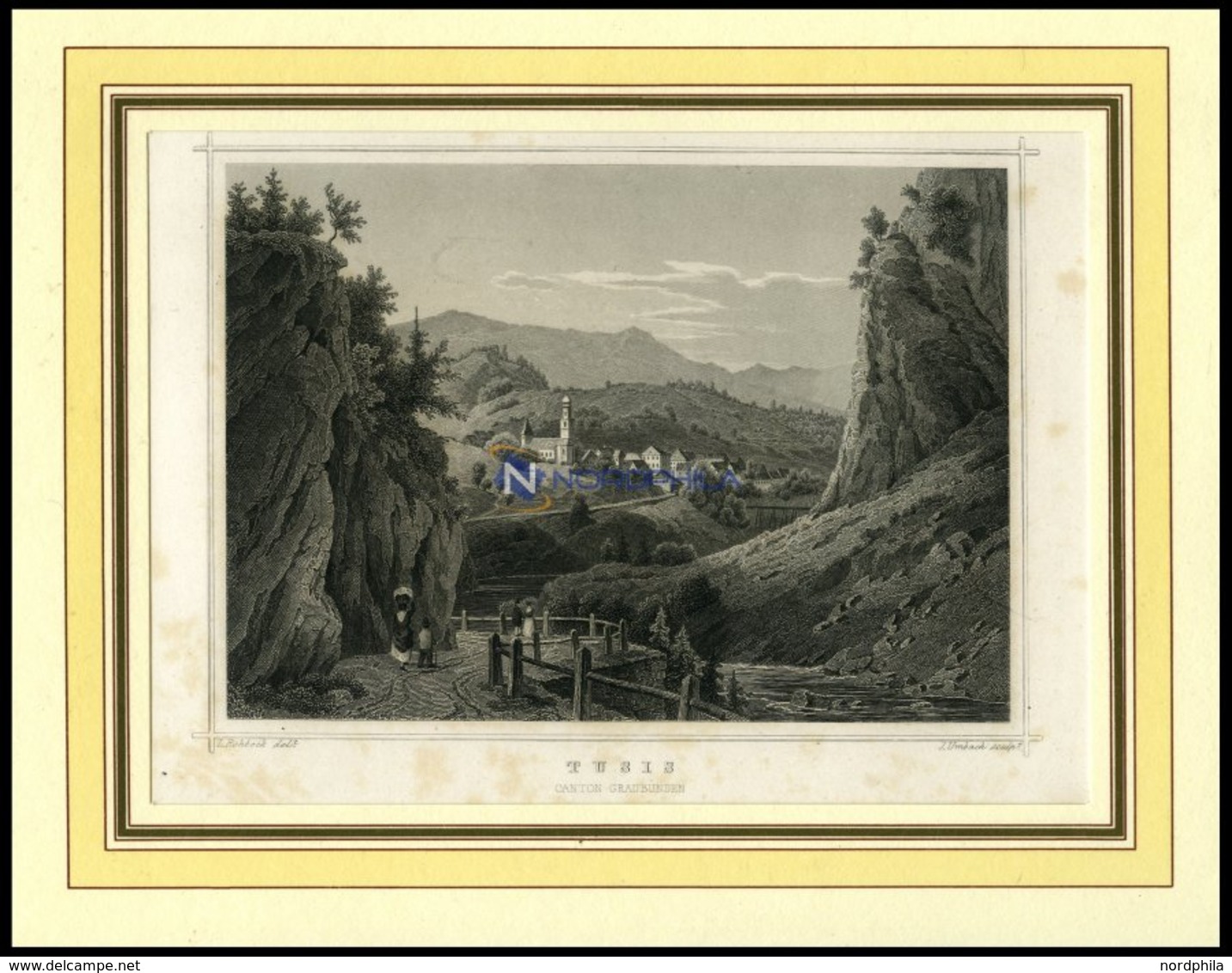 THUSIS, Teilansicht, Stahlstich Von Rohbock/Umbach Um 1840 - Litografia