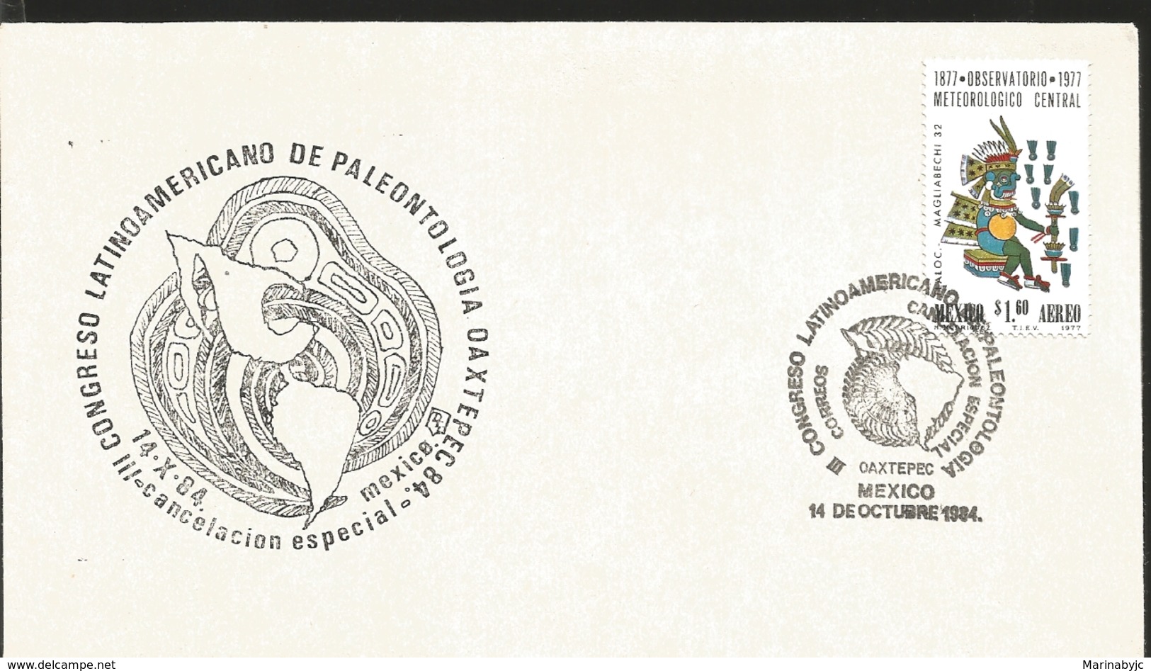 J) 1977 MEXICO, III LATIN AMERICAN CONGRESS OF PALEONTOLOGIA OAXTEPEC, CENTRAL METEOROLOGICAL OBSERVATORY, TLALOC, FDC - Mexico