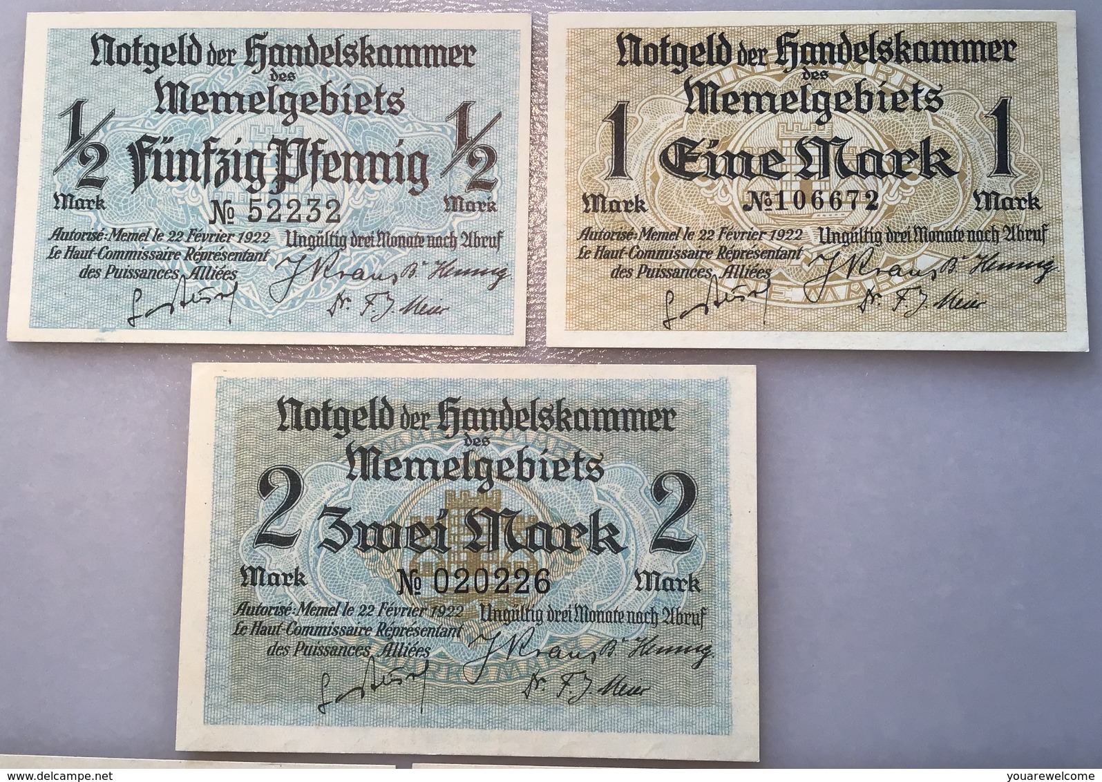 Memel 1922 Ro.846a-850a UNC, Notgeld Handelskammer Memelgebiet(Russia Geldschein Banknote Billet  France Lithuania - WWI