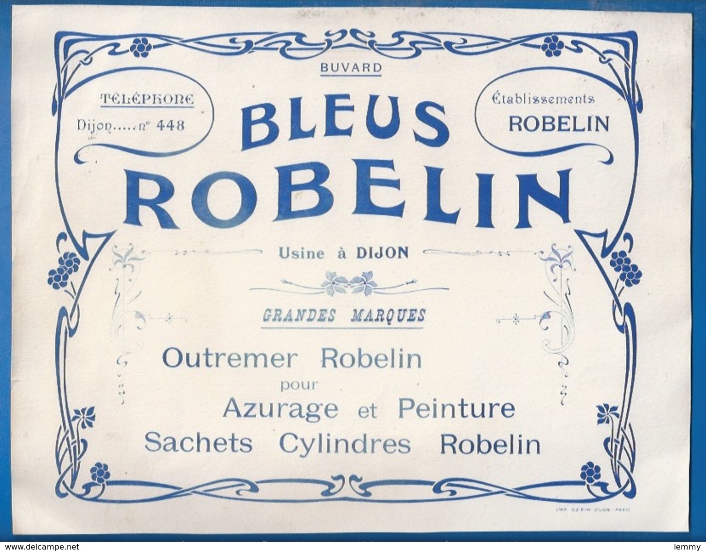 GRAND BUVARD - BLEUS ROBELIN -  AZURAGE ET PEINTURE -  USINE À DIJON - Farben & Lacke