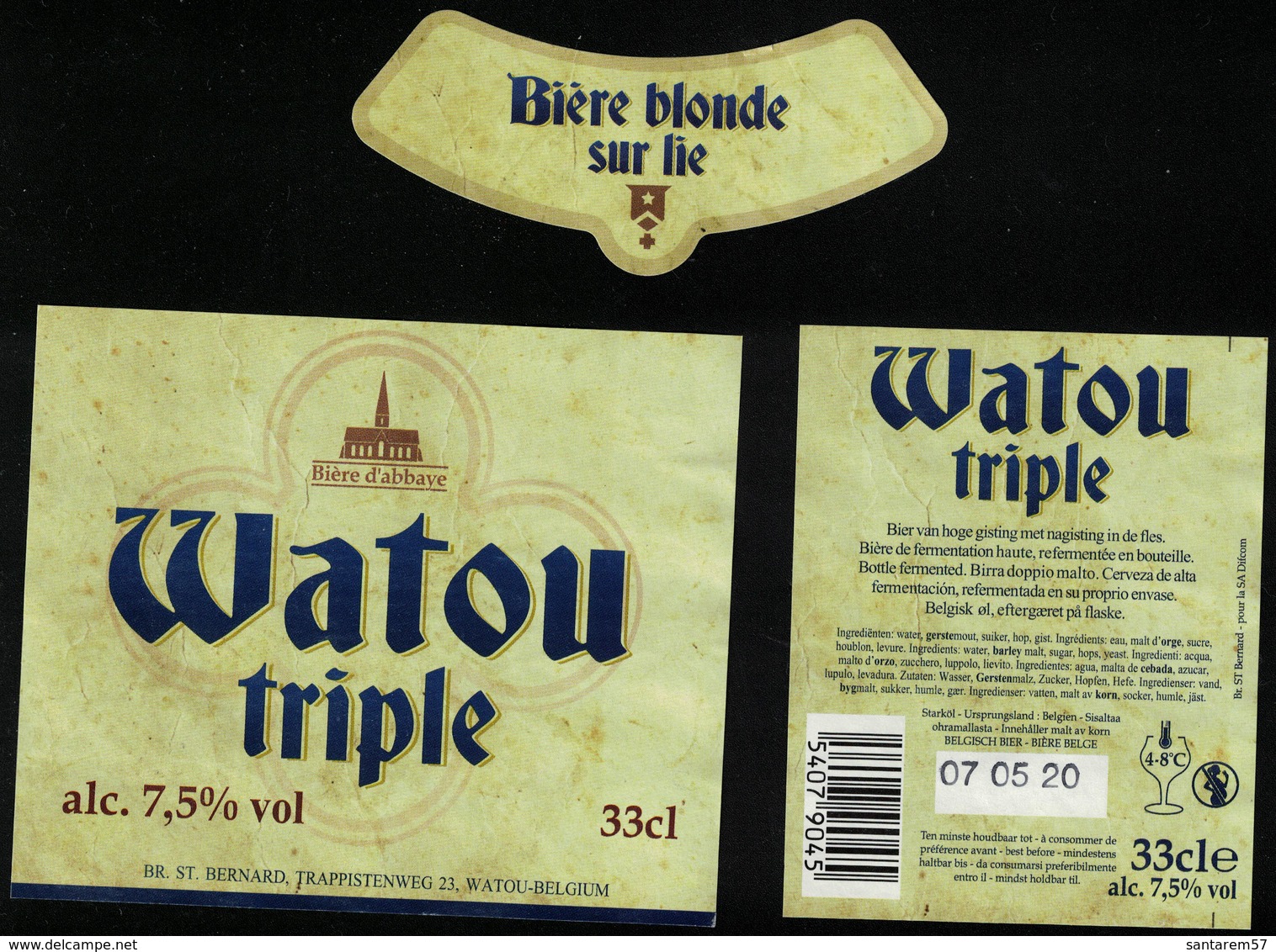 Belgique Lot 3 Étiquettes Bière Beer Labels Watou Triple Blonde Sur Lie - Birra
