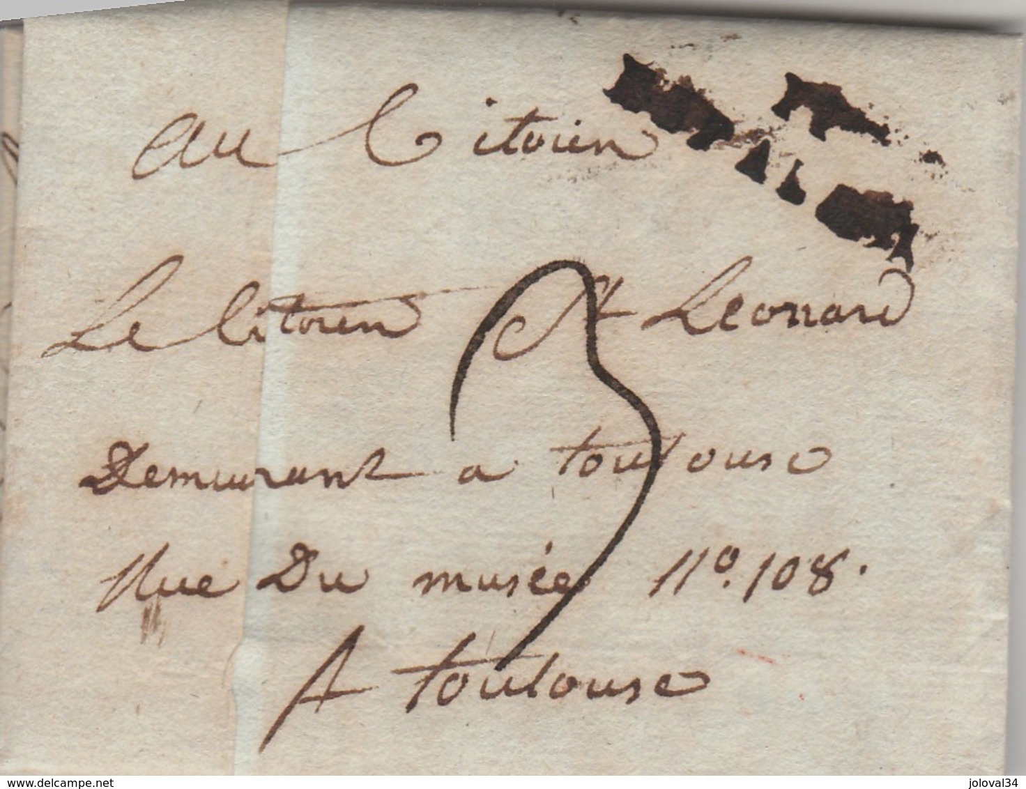 Lettre De Daude à L' Albaret Marque Postale 11 ESPALION Aveyron 10/3/1801 An 9 à St Léonard Toulouse Haute Garonne - 1801-1848: Précurseurs XIX