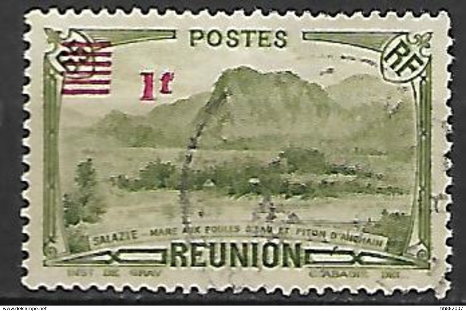 REUNION   -   1943 .  Y&T N° 186 Oblitéré.    Surchargé - Used Stamps