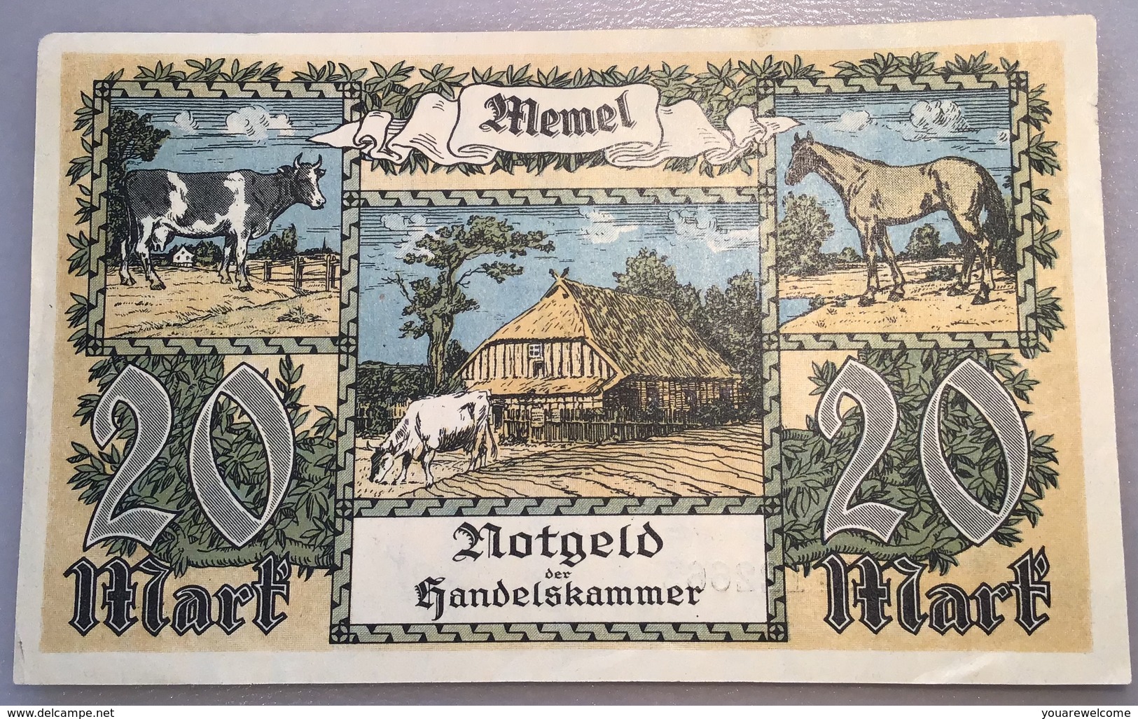 Memel 1922 20 Mark Ro.851a XF-AU Notgeld Handelskammer Memelgebiet(billet Geldschein Russia Banknote France Lithuania - 1° Guerre Mondiale