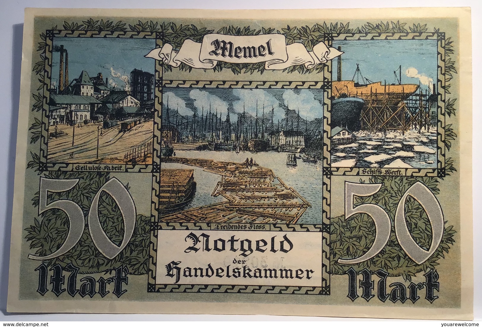 Memel 1922 50 Mark Ro.852a UNC- Notgeld Handelskammer Memelgebiet(Geldschein Russia Banknote Billet France Lithuania - 1° Guerre Mondiale