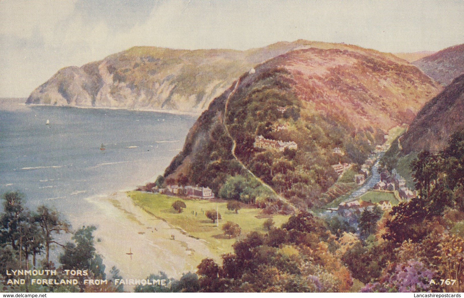 Postcard Lynmouth Tors And Foreland From Fairholme Devon PU 1957 Artwork By Brian Gerald My Ref  B13446 - Lynmouth & Lynton