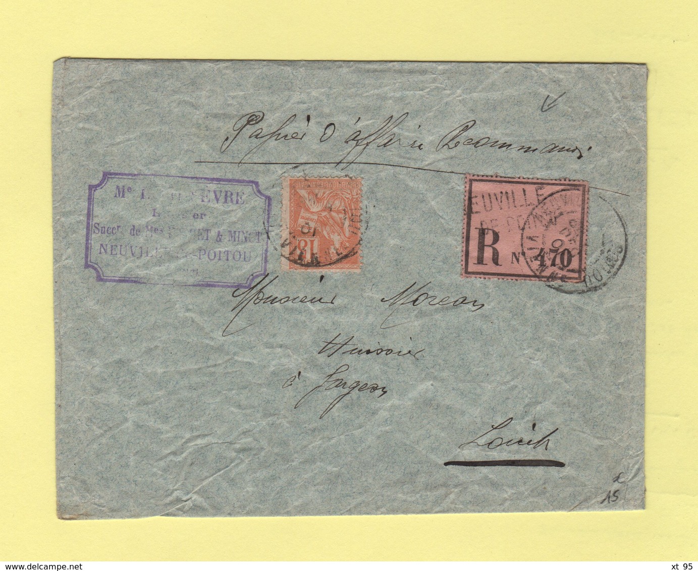 Type Mouchon - Papiers D Affaire Recommande - Neuville Poitou - Vienne - 7 Dec 1901 - 1877-1920: Période Semi Moderne
