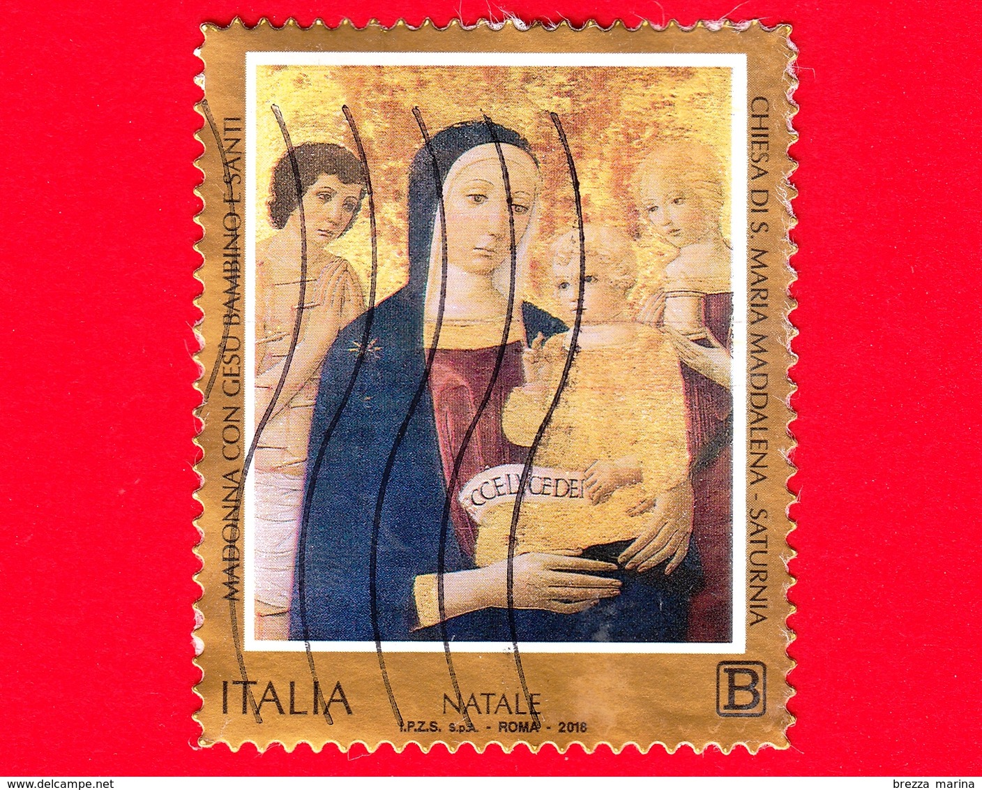 ITALIA - Usato - 2018 - Natale - Pittorico - Madonna Con Gesù Bambino E Santi - Saturnia - B - 2011-20: Usati