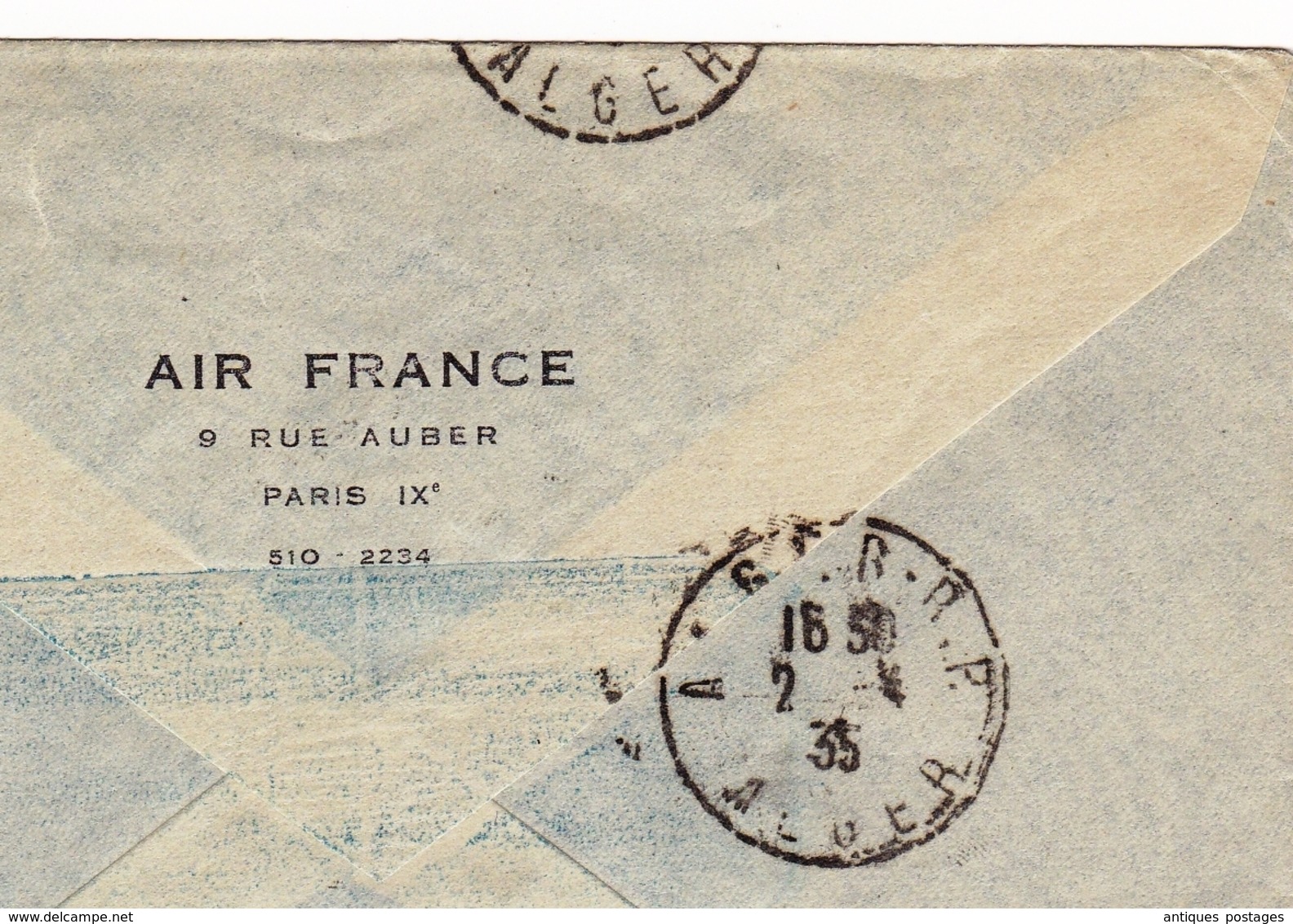 Lettre 2 Avril 1935 Premier Vol Paris Alger Algérie Ajaccio Corse Tunis Tunisie Air France Paris Aviation Type Paix - 1932-39 Vrede