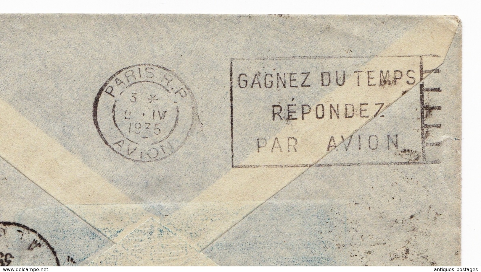 Lettre 2 Avril 1935 Premier Vol Paris Alger Algérie Ajaccio Corse Tunis Tunisie Air France Paris Aviation Type Paix - 1932-39 Vrede