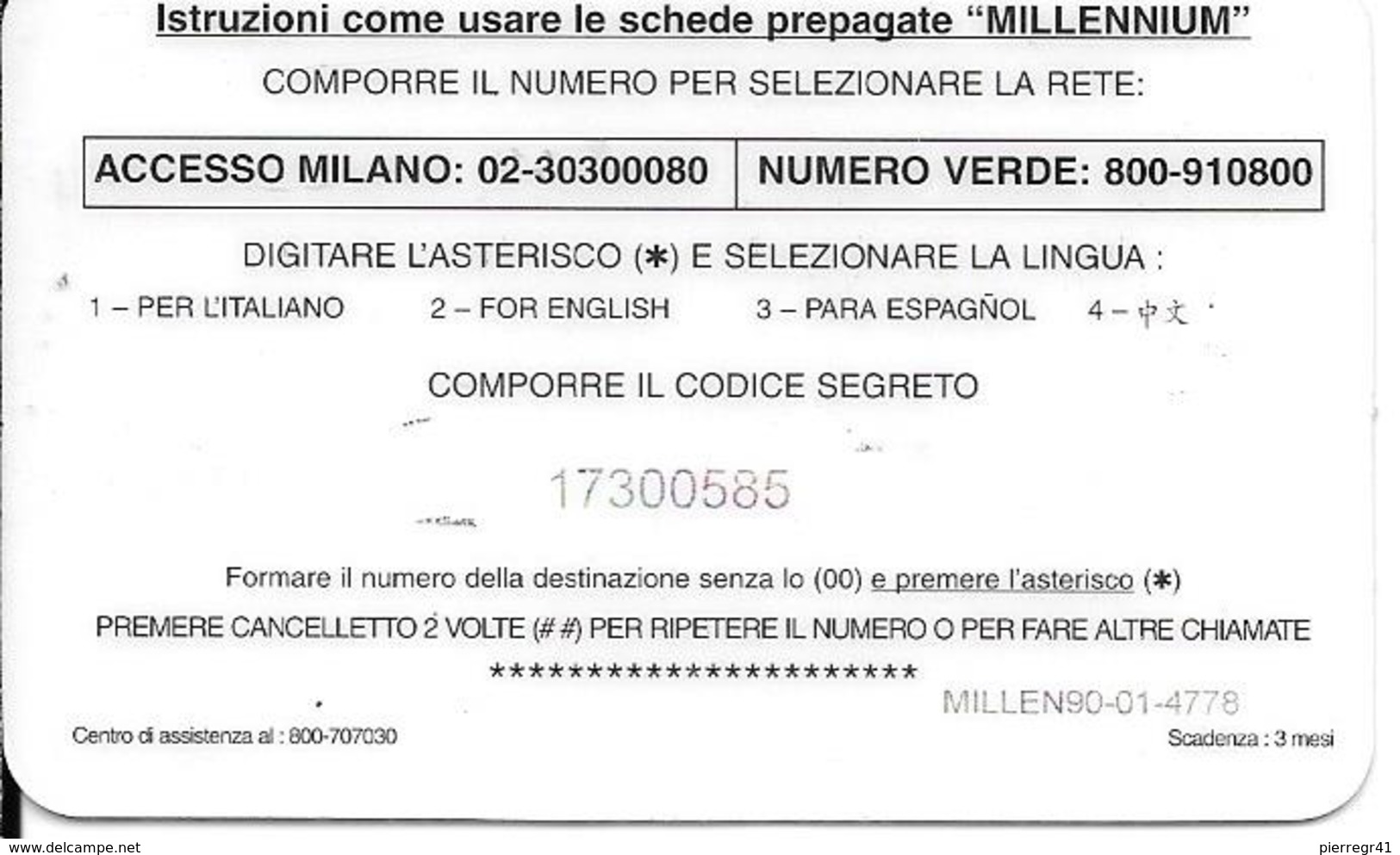 CARTE PREPAYEE-ITALIE-10000Lires-I.T.S.-MILLENIUM-NOEL-Plastic Epais R° Glacé-TBE - Publiques Thématiques