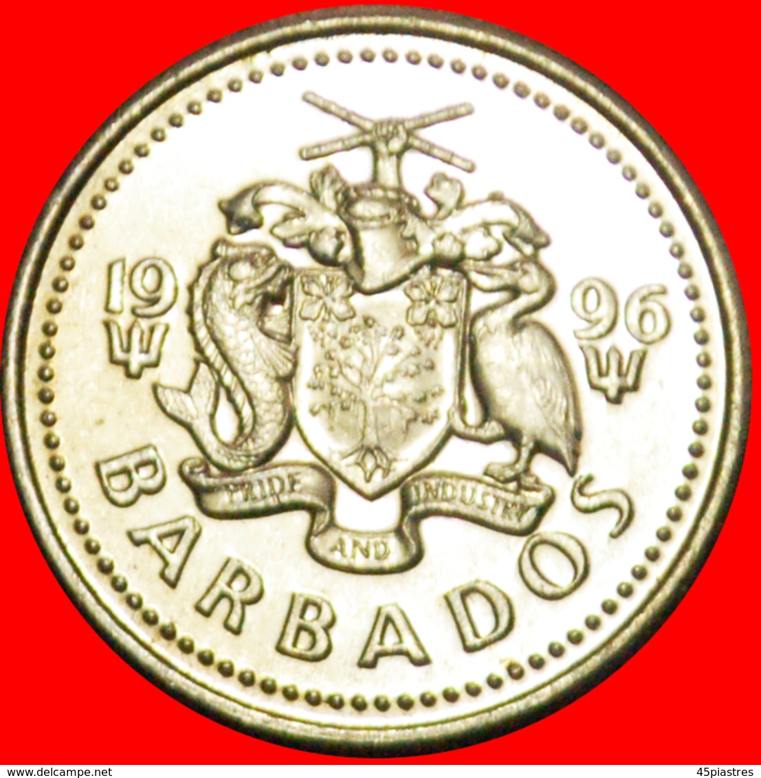 + GREAT BRITAIN (1973-2005): BARBADOS ★ 10 CENTS 1996 MINT LUSTER★DISCOVERY COIN! LOW START ★ NO RESERVE! - Barbades